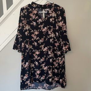 Blue Floral Bell Sleeved Dress